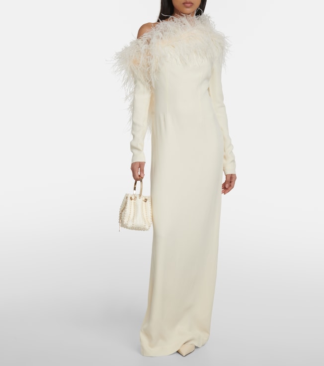 Taller Marmo Garbo feather-trimmed crêpe gown