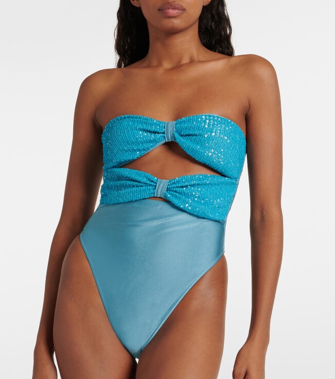 Adriana Degreas Sequined cutout strapless swimsuit