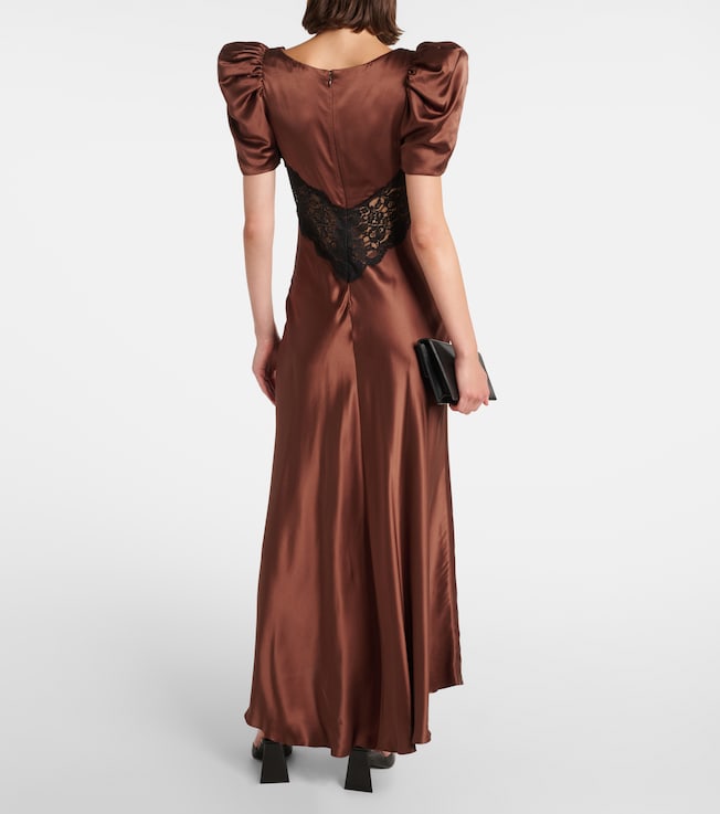 Rodarte Rodarte Lace-trimmed silk charmeuse gown
