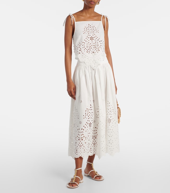 self-portrait Broderie anglaise cotton midi skirt