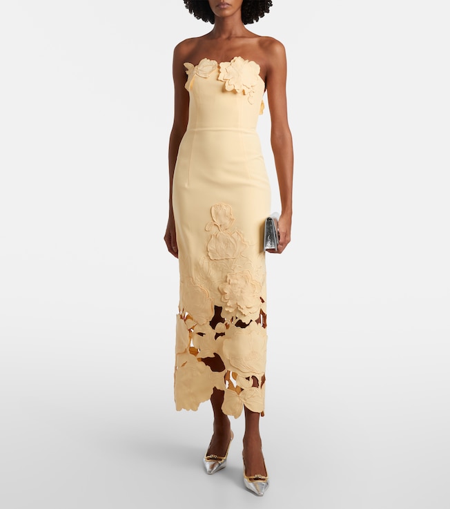 LEO LIN Rayna floral-appliqué strapless midi dress