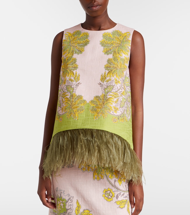 La DoubleJ La Scala feather-trimmed cotton top
