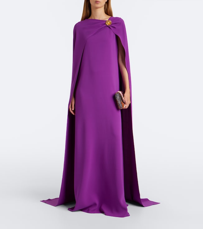 Oscar de la Renta Oscar de la Renta Embellished caped silk-blend georgette gown