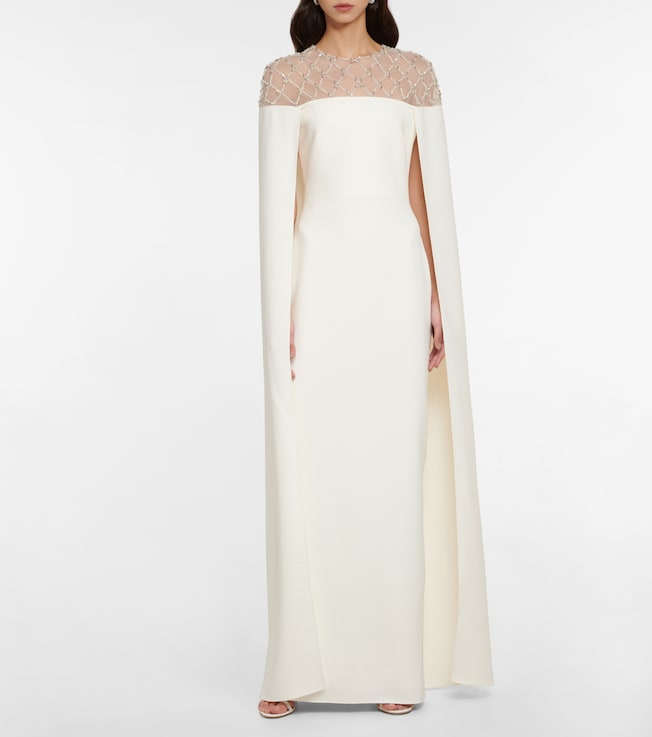 Safiyaa Bridal embellished crêpe cape gown