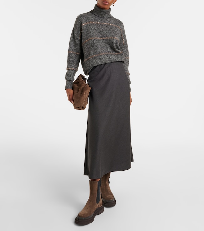 Brunello Cucinelli Wool-blend midi skirt