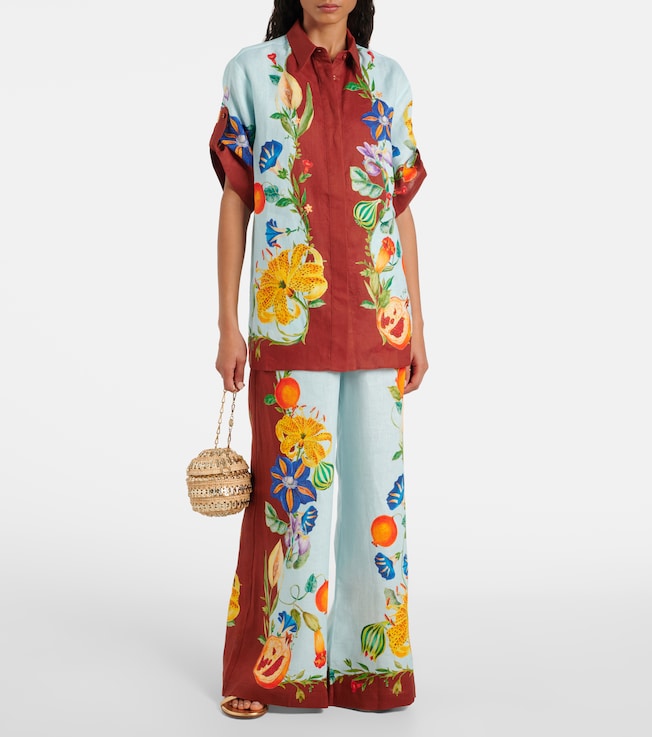Alémais Dahlia floral linen wide-leg pants