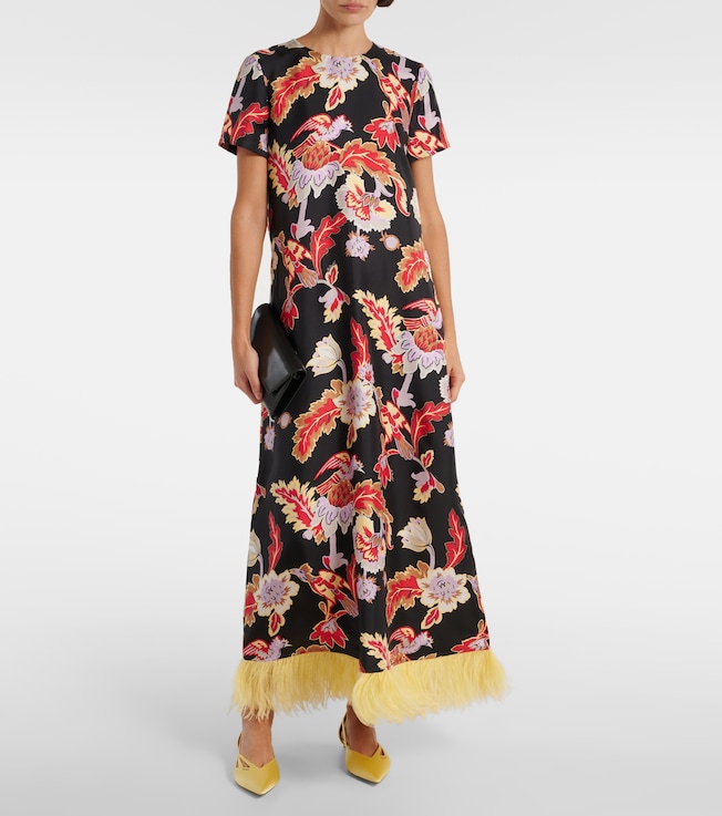La DoubleJ Swing feather-trimmed silk maxi dress