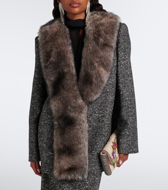 Valentino Shearling-trimmed wool-blend bouclé blazer