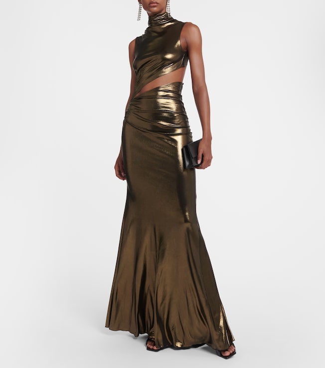 Blumarine Cutout ruched metallic gown