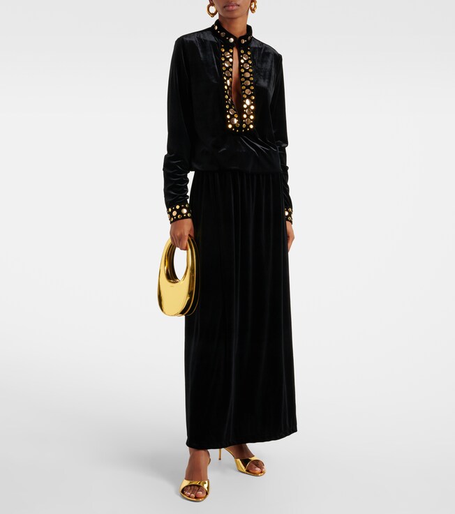 Dodo Bar Or Arol studded velvet maxi dress