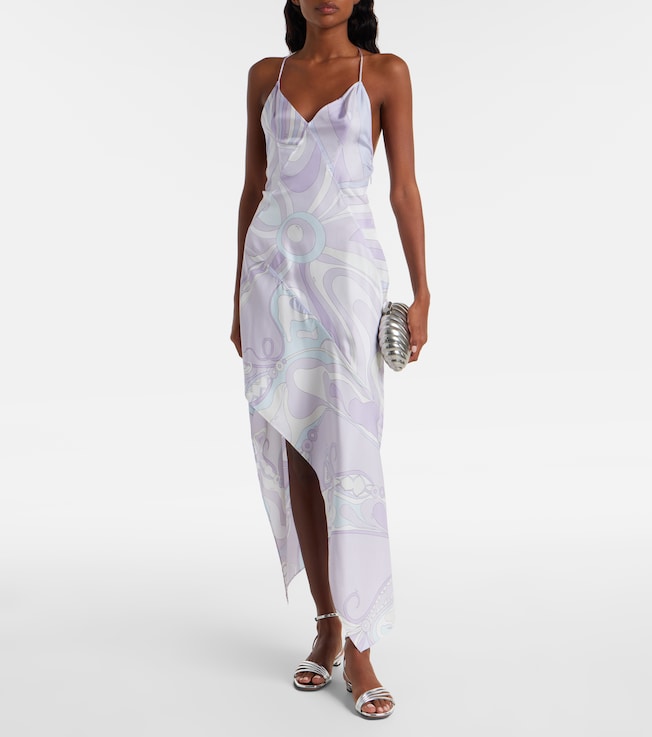 Pucci Marmo asymmetric silk twill maxi dress