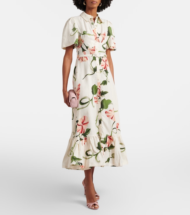 LEO LIN Becca belted floral linen-blend shirt dress