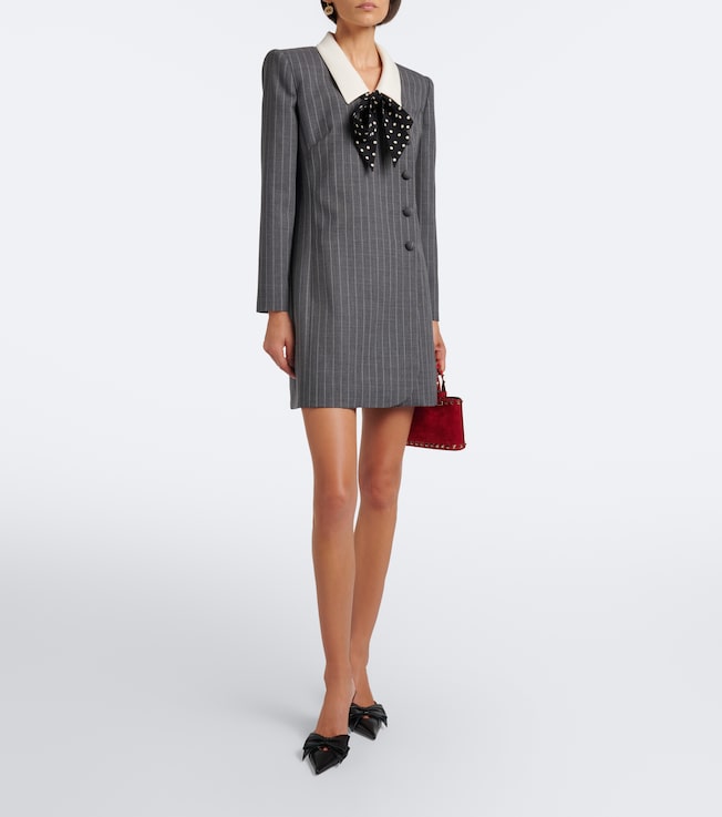 Valentino Garavani Valentino Garavani Bow-detail pinstripe virgin wool blazer dress