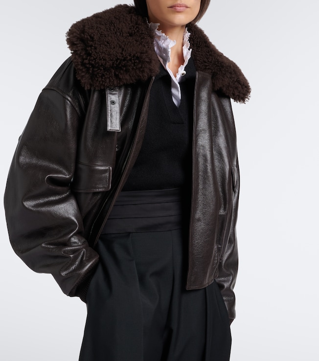 Lemaire Shearling-trimmed leather blouson jacket