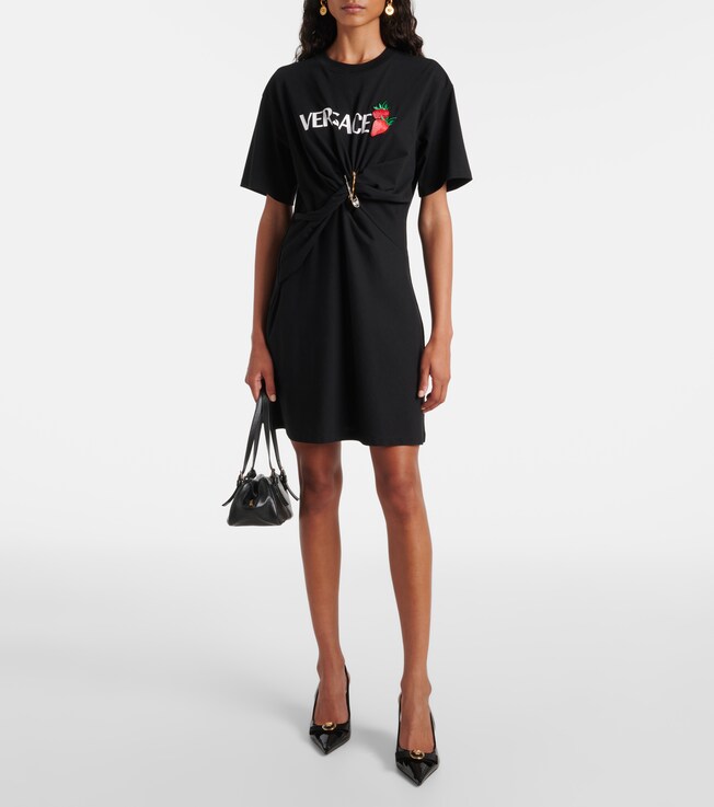 Versace Logo gathered cotton minidress