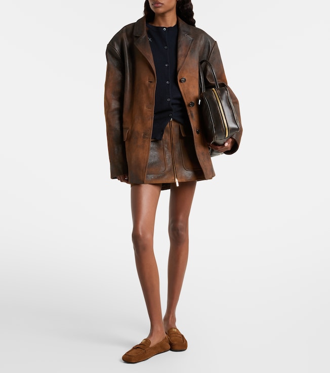 Miu Miu - Shearling-trimmed leather jacket | Plush