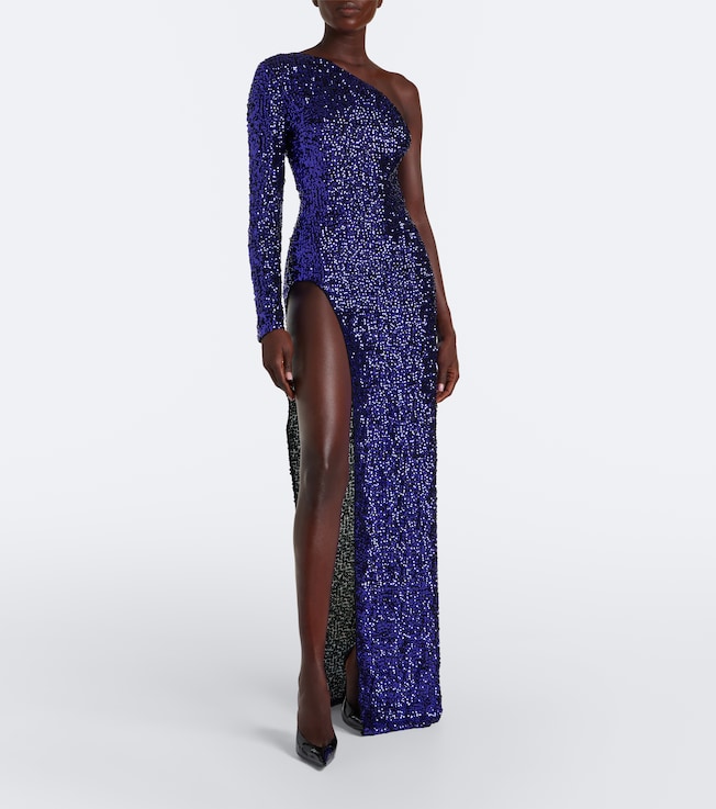Gucci Sequined one-shoulder silk gown
