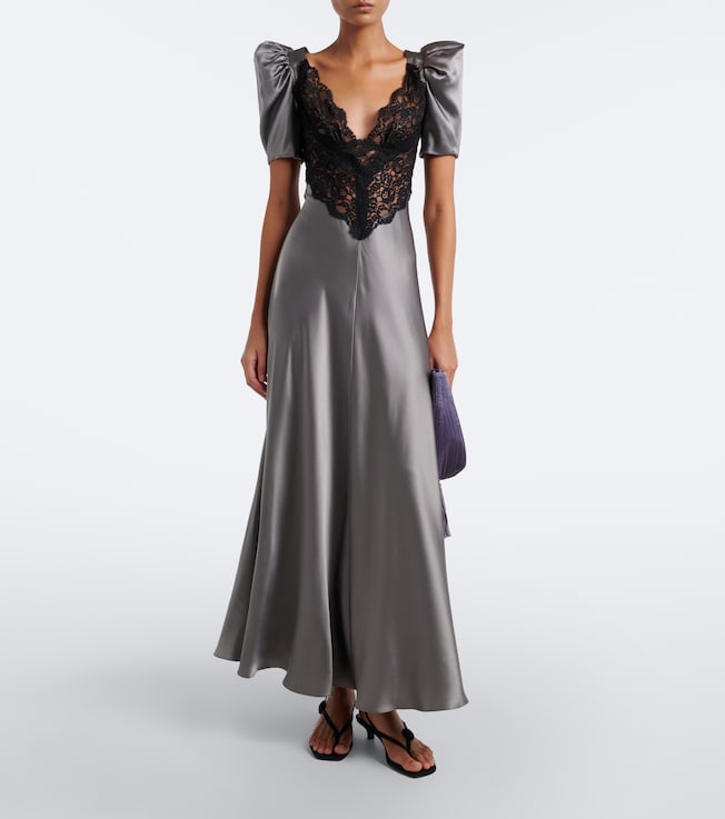 Rodarte Rodarte Lace-trimmed silk satin gown