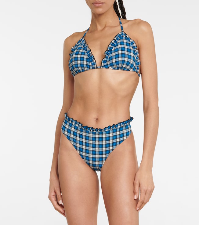 GANNI Checked low-rise bikini bottoms