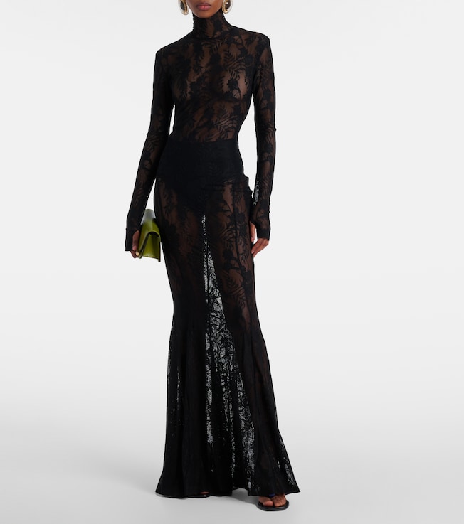 Norma Kamali Semi-sheer lace gown