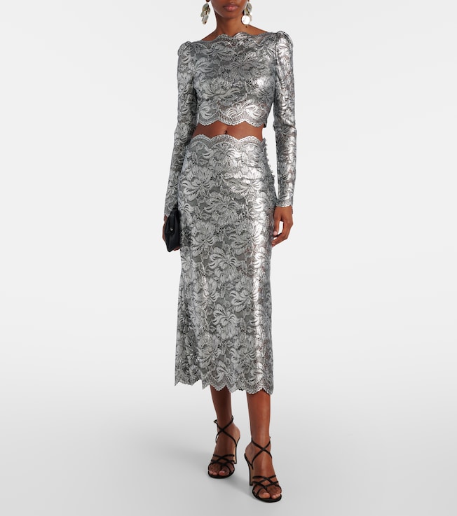 Rabanne Metallic-effect lace midi skirt