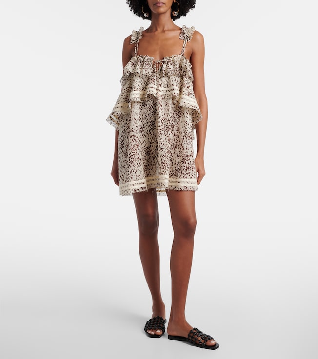 THE ATTICO Leopard-print ruffled cotton minidress