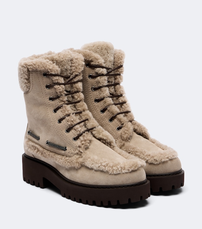 Brunello Cucinelli Brunello Cucinelli Monili shearing-lined suede lace-up boots