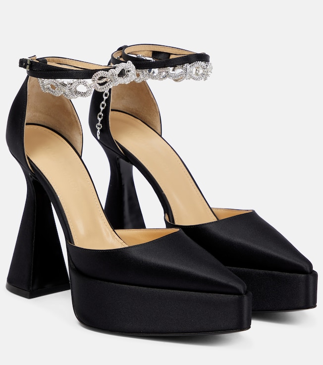 MACH & MACH Bow Chain embellished satin platform pumps