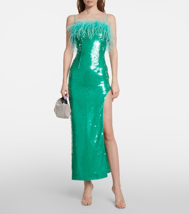 GIUSEPPE DI MORABITO Feather-trimmed sequined midi dress