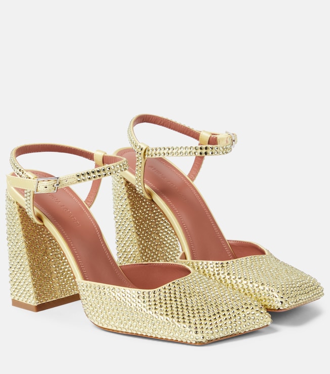 Charlotte 95 crystal-embellished satin pumps | Amina Muaddi