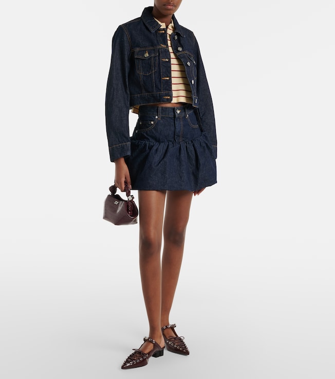 GANNI Gathered denim miniskirt
