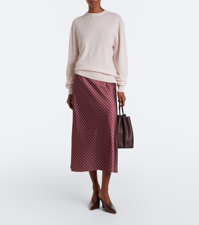 Vince Plaid satin midi skirt