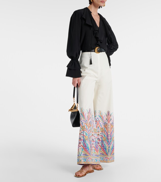 Etro Printed cotton-blend wide-leg pants