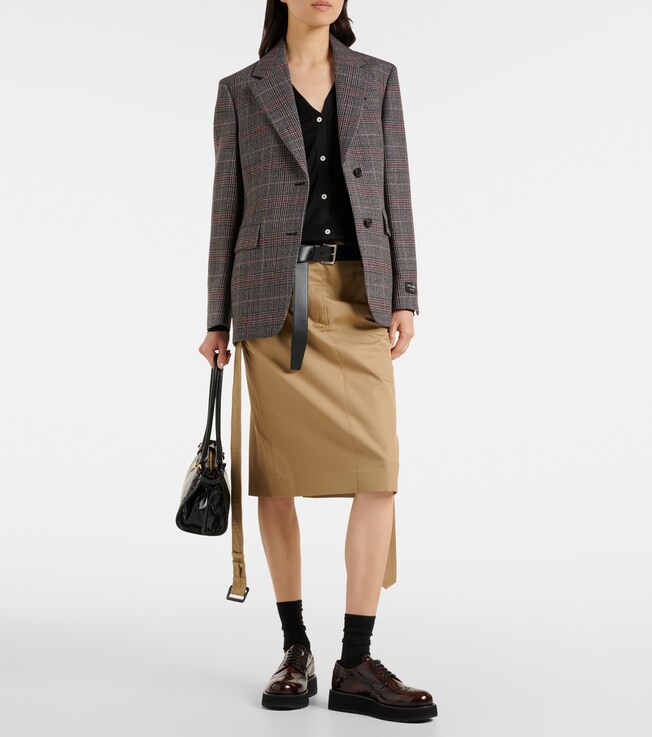 Prada Belted cotton twill pencil skirt
