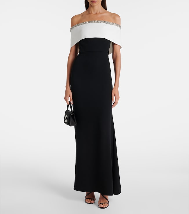 Roland Mouret Embellished off-shoulder crêpe satin gown