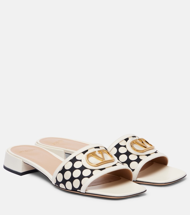 Valentino Garavani VLogo polka-dot leather-trimmed slides