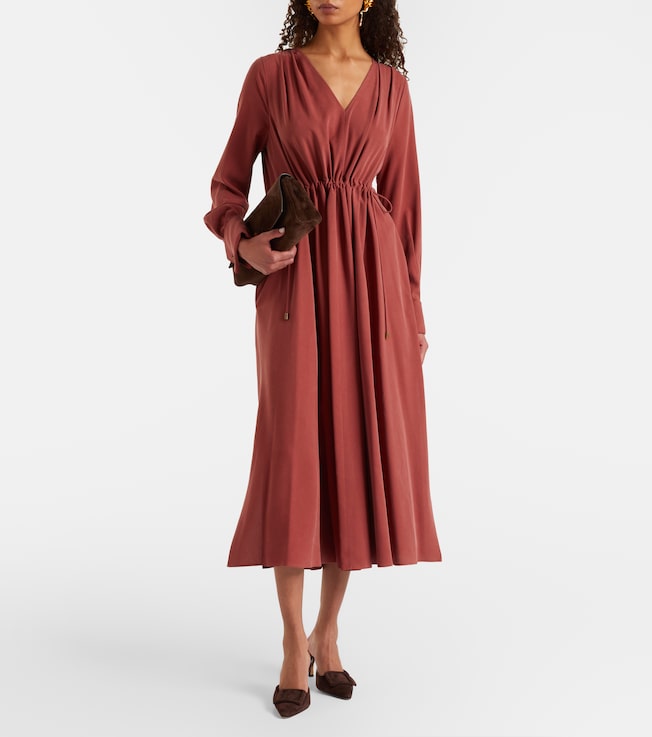 Max Mara Full gathered silk canvas midi dress