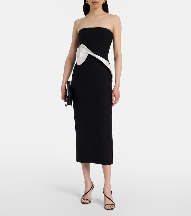 Roland Mouret Floral-appliqué crêpe midi dress