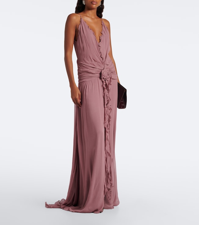 Blumarine Blumarine Floral-appliqué ruffled georgette gown