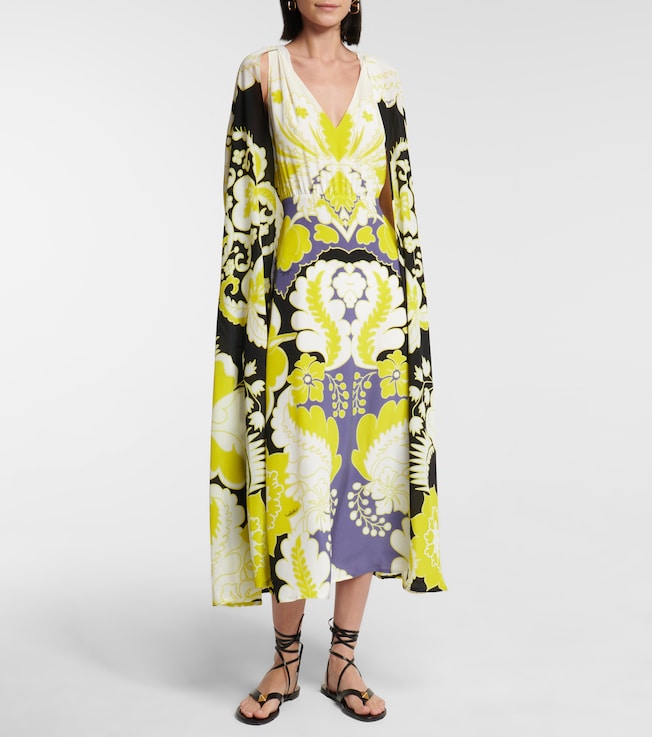 Valentino Valentino caped floral silk midi dress