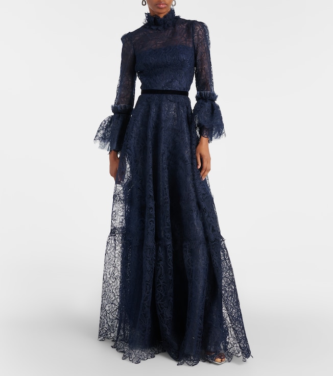 Costarellos Ruched lace gown
