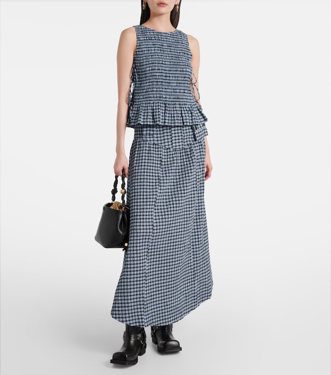 GANNI Gingham high-rise cotton-blend maxi skirt