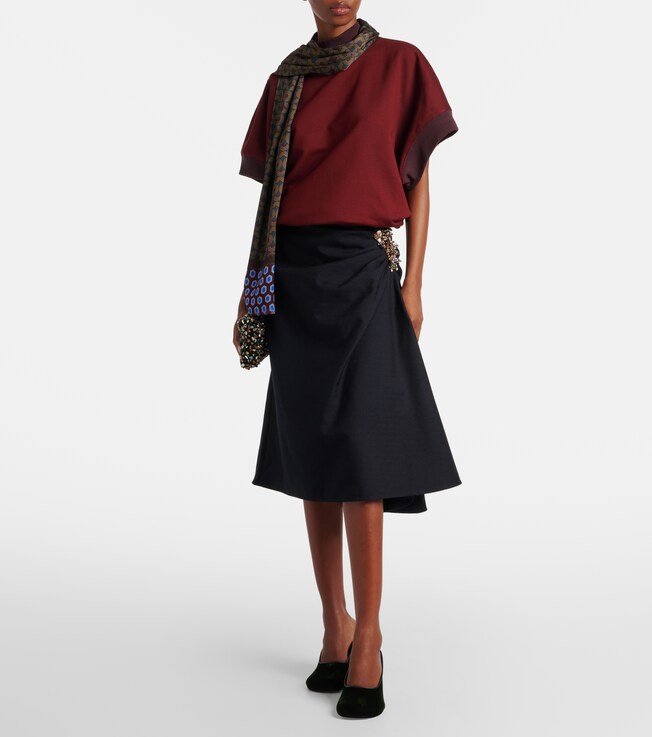 Dries Van Noten Embellished draped wool midi skirt