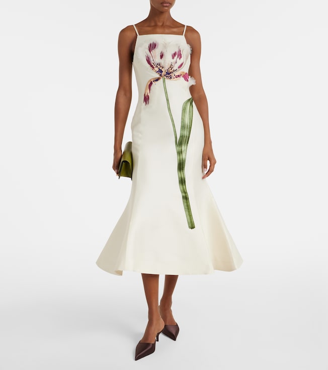LEO LIN Regina floral wool and silk midi dress