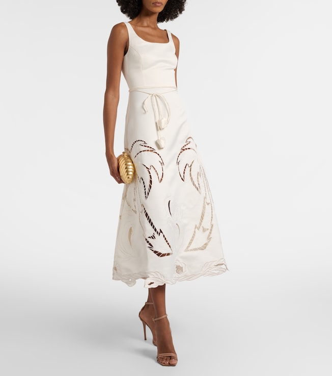 LEO LIN Palm laser-cut embroidered midi dress