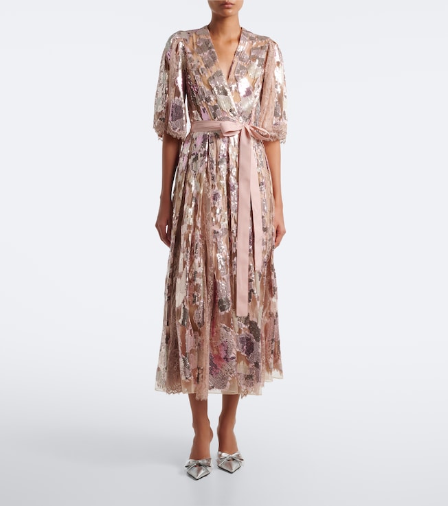 Elie Saab Sequined silk-blend tulle wrap dress