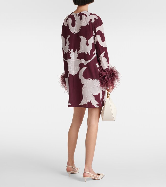Valentino Garavani Valentino Garavani Printed feather-trimmed silk minidress
