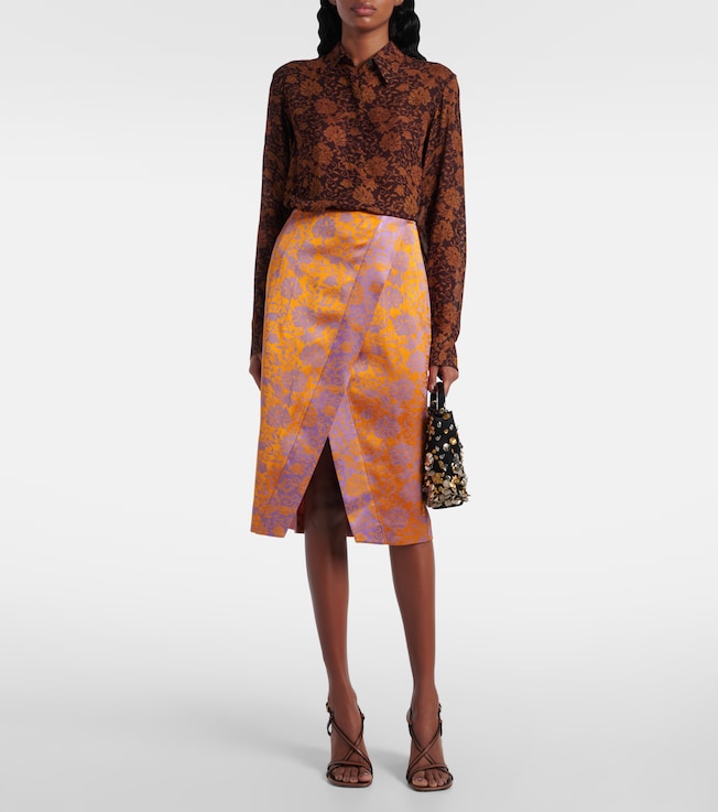 Dries Van Noten Floral satin jacquard midi skirt