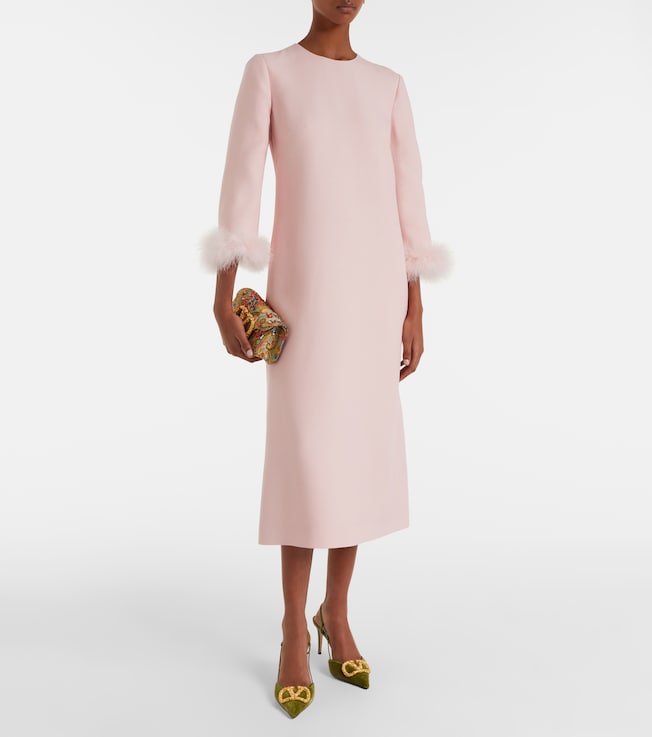 Valentino Crepe Couture feather-trimmed midi dress