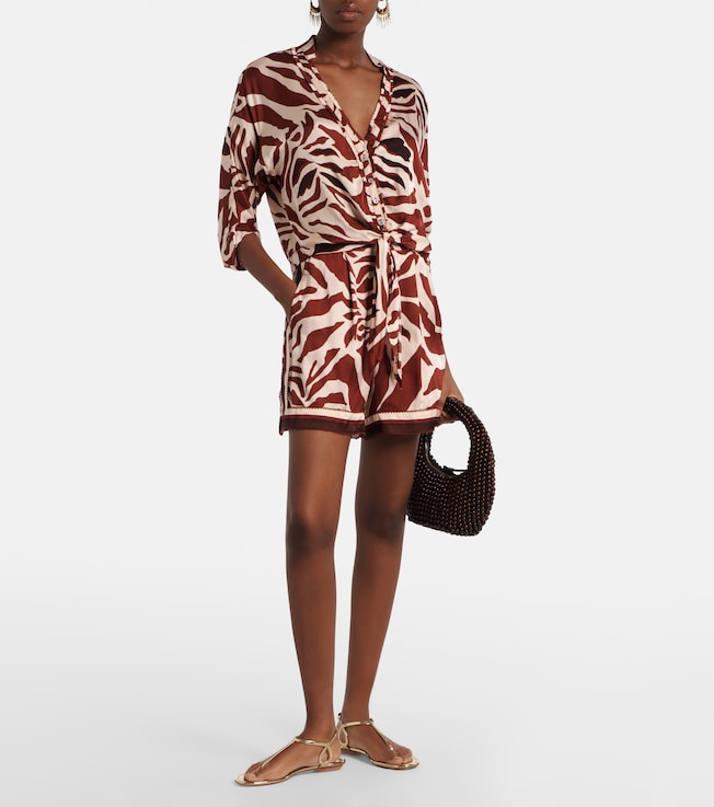 Poupette St Barth Azia printed tie-detail satin blouse